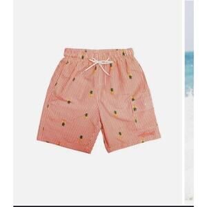 UZZI SWIM TRUNKS BOYS PINEAPPLES STRIPED ORANGE AND WHITE STRIPE SMALL